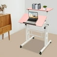 thumbnail image 3 of Pink Mobile Office Desk, 24 Inch Adjustable Height with USB Charging Ports & Outlets, 22 lbs Capacity, Rolling Cart for Workstation, 3 of 20
