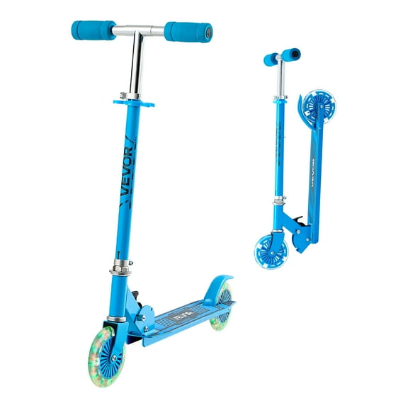 VEVOR Kick Scooter for Kids Ages 3 , 2-Wheel Toddler Scooter with Light-Up Wheels, Adjustable Height Handlebar, Wide Anti-Slip Deck, Foldable Lightweight Frame for Boys & Girls up to 110 lbs, Blue