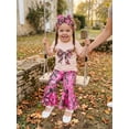 thumbnail image 6 of BemeyourBBs Infant Baby Girl Hunting Clothes Toddler Baby Girls Summer Clothes 2 Pieces Outfit Bow Printed T Shirt with Jungle Camo Bell Bottom Flare Pants Set Headband, 6 of 9