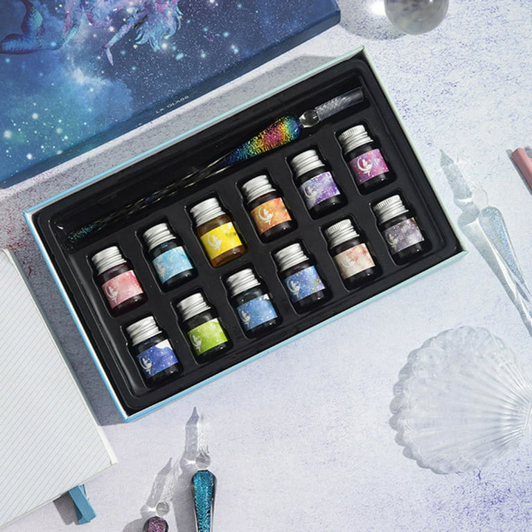 Crystal Starry Sky Glass Pen and Ink Set Glass Dip Pen Fountain Pen Inks  for Writing Drawing Office School Supplies D 