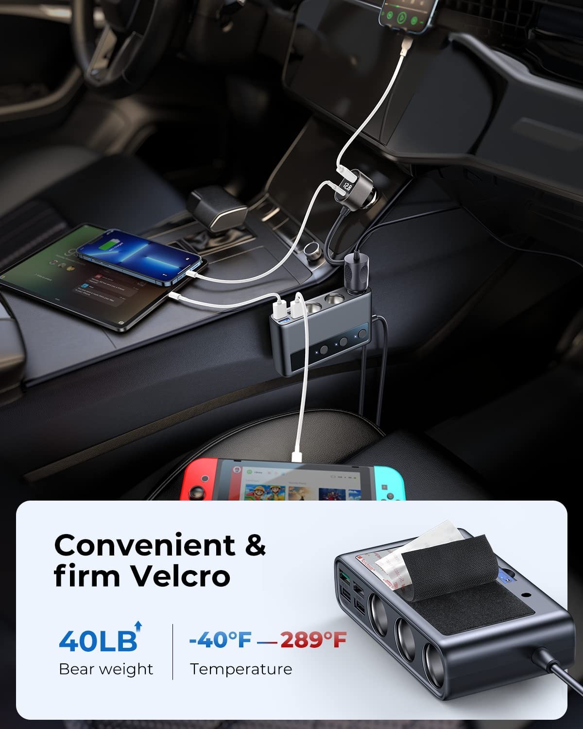 Joyroom 154W Car Charger Adapter, 6 USB Ports & 3 Socket Splitter photo 4