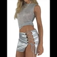 thumbnail image 2 of Top Corto Ajustado de Punto de Red Brillante para Mujer, Sin Mangas, de Transparente, con Cuello Redondo Negro S, 2 of 10