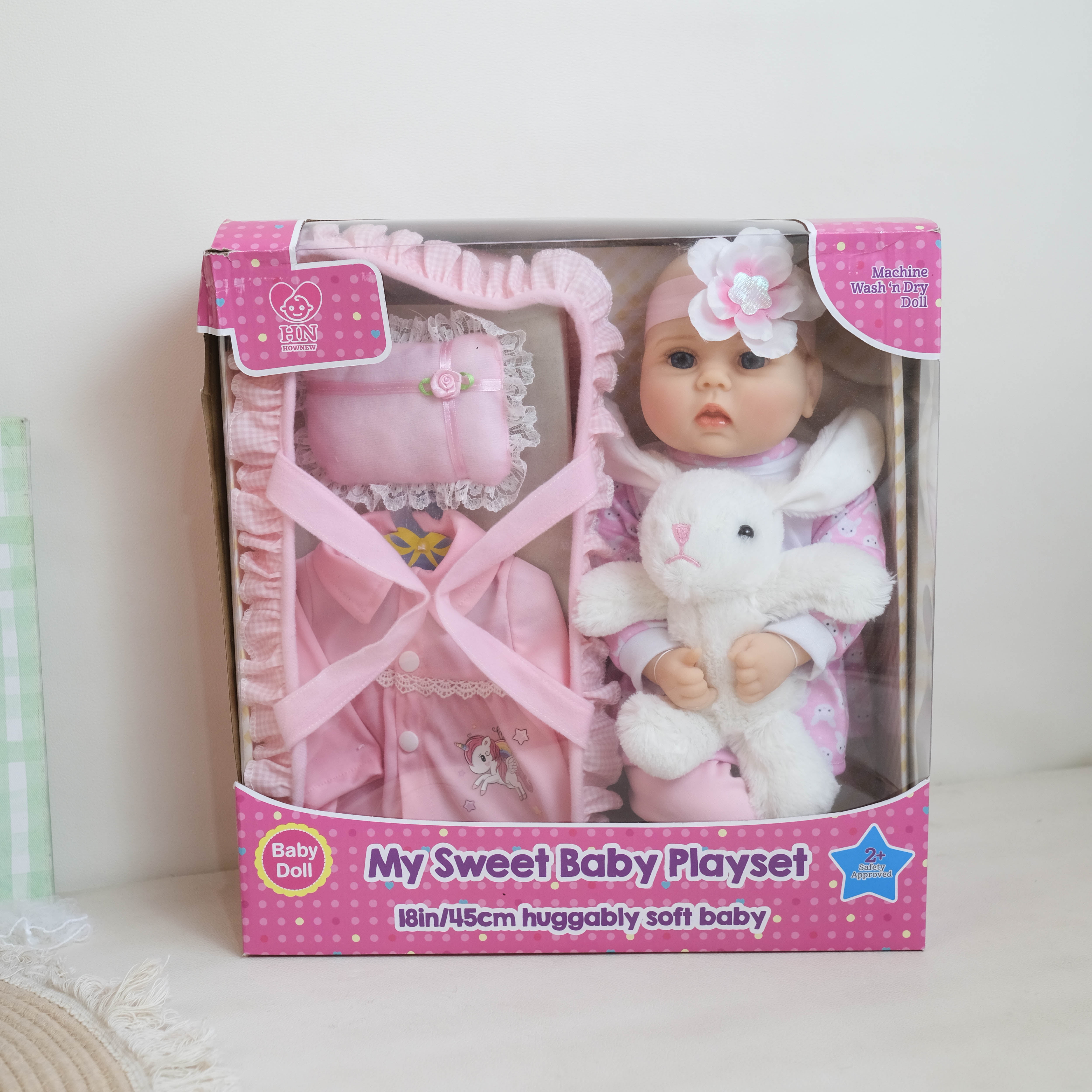Finished 18Inch 45cm Reborn Baby Dolls That Look Real Handmade Realistic Newborn Baby Doll Machine Wash'n Dry Doll Playset Lifelike Baby Girl Doll Toys Set for Birthday Gift for Kids
