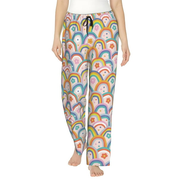 Balery Rainbow Flowers Pantalones de pijama para mujer, pijamas ultraligeros, pantalones de estar por casa-Small