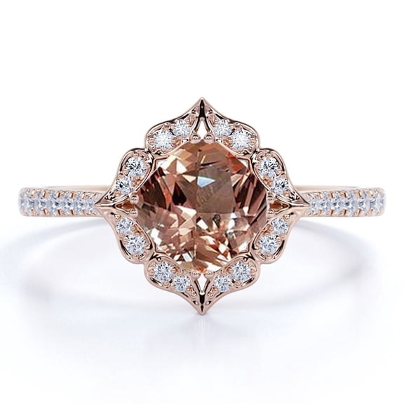 JeenMata 1.50 Carat Cushion Cut created Peach created morganite and Moissanite Pave Engagement Ring