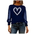 thumbnail image 5 of Valentines Shirts for Women Mesh Sequin Long Sleeve Love Heart Print Graphic T-Shirts Shiny Crewneck Pullover Tops (M, Navy), 5 of 7