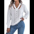thumbnail image 3 of Suéter Informal de Cuello en V Ahuecado para Mujer, Suéter de Punto de Larga, Suéteres Superiores. L, 3 of 10