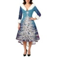 thumbnail image 4 of Christmas Dresses for Women Women's Fashion Elegant Autun And Winter Long Sleeve V-Neck Christmas Print Dress for Holiday Party,Sky Blue,2XL, 4 of 5
