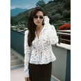 thumbnail image 5 of Women'S Temperament Commuter Lace Crochet Stand Collar Slim Design Shirt Long Sleeve Button Shirt Tops Cream White M, 5 of 8