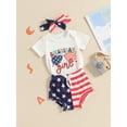 thumbnail image 4 of Jxzom Infant Baby Girl 4th of July Outfit Newborn Romper Shorts Headband Set 3 6 9 12 18 Months Summer Bodysuit American Flag Clothes, 4 of 8