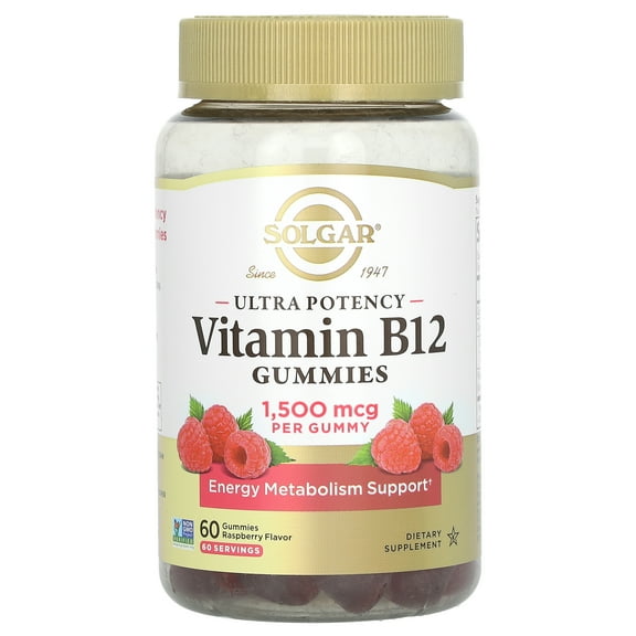 Solgar Ultra Potency Vitamin B12 Gummies, Raspberry, 1,500 mcg, 60 Gummies