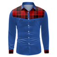 thumbnail image 2 of Camisas s Para Hombre Camisa de manga larga con botón de solapa y bloque de color a cuadros informal a la para hombre (Blue, 3XL), 2 of 5