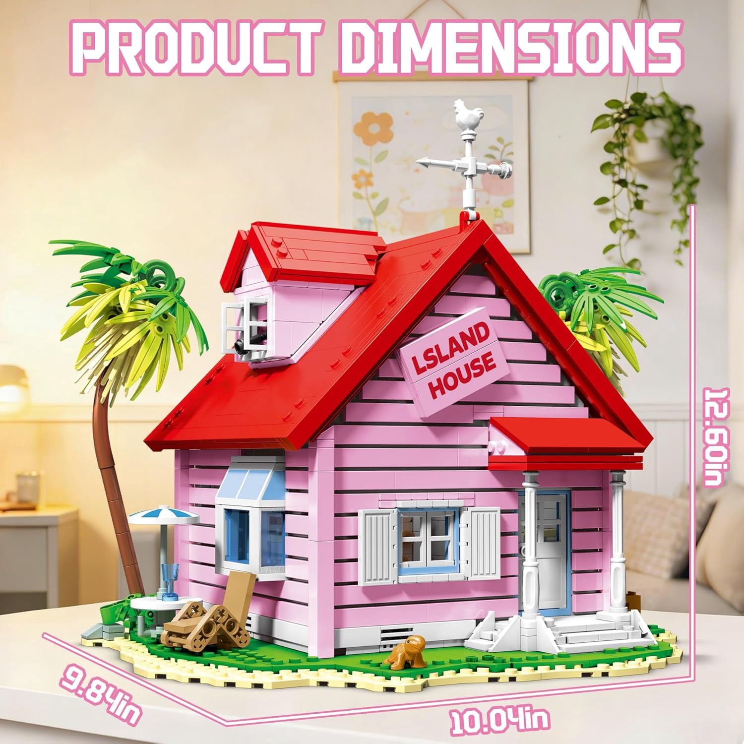 Pink Island House Building Set, Seaside Villa Cabin Compatible with Lego Collection Model Kit 1434PCS