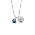 thumbnail image 2 of Delight Jewelry Silvertone Medium Translucent Navy Paw Silvertone Script Initial Disc - I - Charm Necklace, 20"+3", 2 of 4