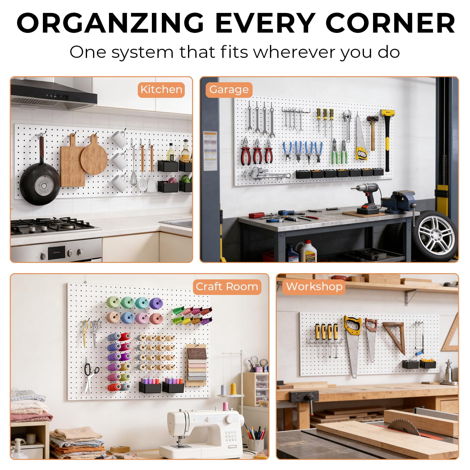 120pcs Pegboard Accessories Organizer Kit  Peg Board Hooks Assortment With Bins For Organizing Various Tools Fit 1/8 Or 1/4 Inch Hanging Storage Garage Wall Attachments