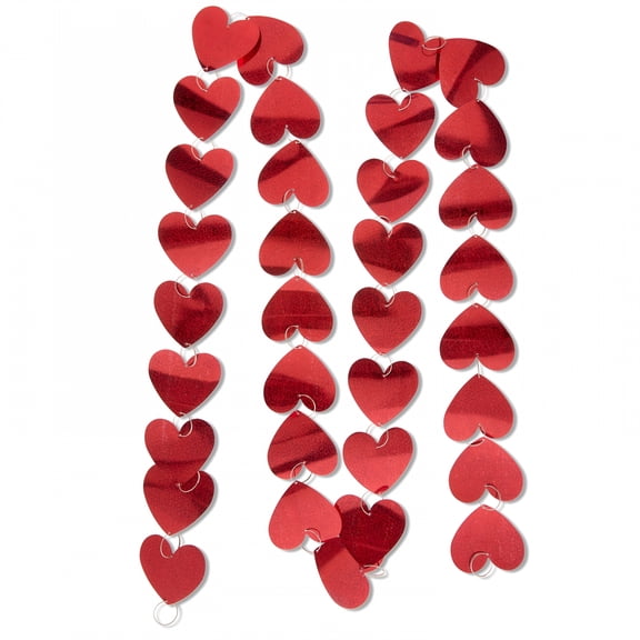 BESTSKY Holographic Heart Chain Garland, Red, 8', Valentine's Day Banner