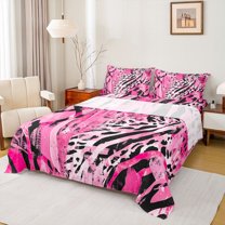 Homewish Fashion Zebra Print Twin Sheet Sets, Pink Leopard Cheetah Twin Fitted Sheet, Teens Kids Adult Female Flat Sheet, Luxury Bedroom Decor, 3-Piece