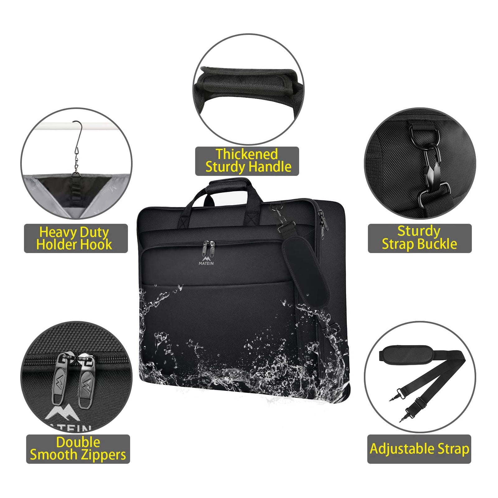 Matein Large Carry on Garment Bags for Travel, Water Resistant Hanging Suit Bag for Men Women
