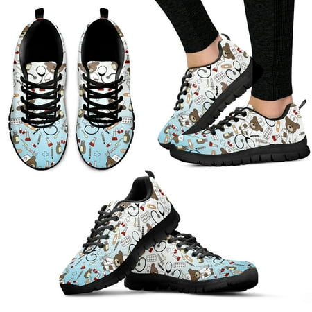 

Blue Gradient Cartoon Bear Nurse Medical Shoes Comfortable Summer Cartoon Medical Black Flat Shoes Zapatillas
