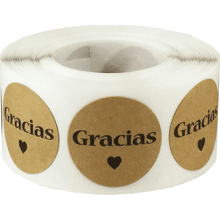 - Gracias Spanish Thank You Natural Kraft Adhesive Stickers 1 Inch Round Circle Dots 500 LabelsPer Roll