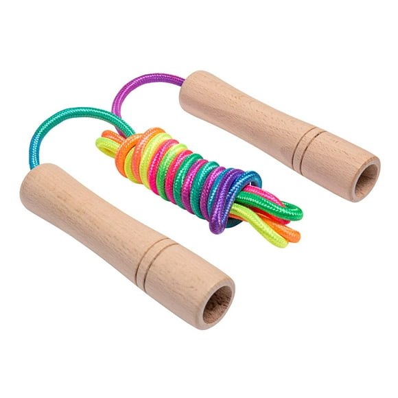 Jump Rope for Kids - Wooden Handle - Adjustable Cotton Braided Fitness Skipping Rope