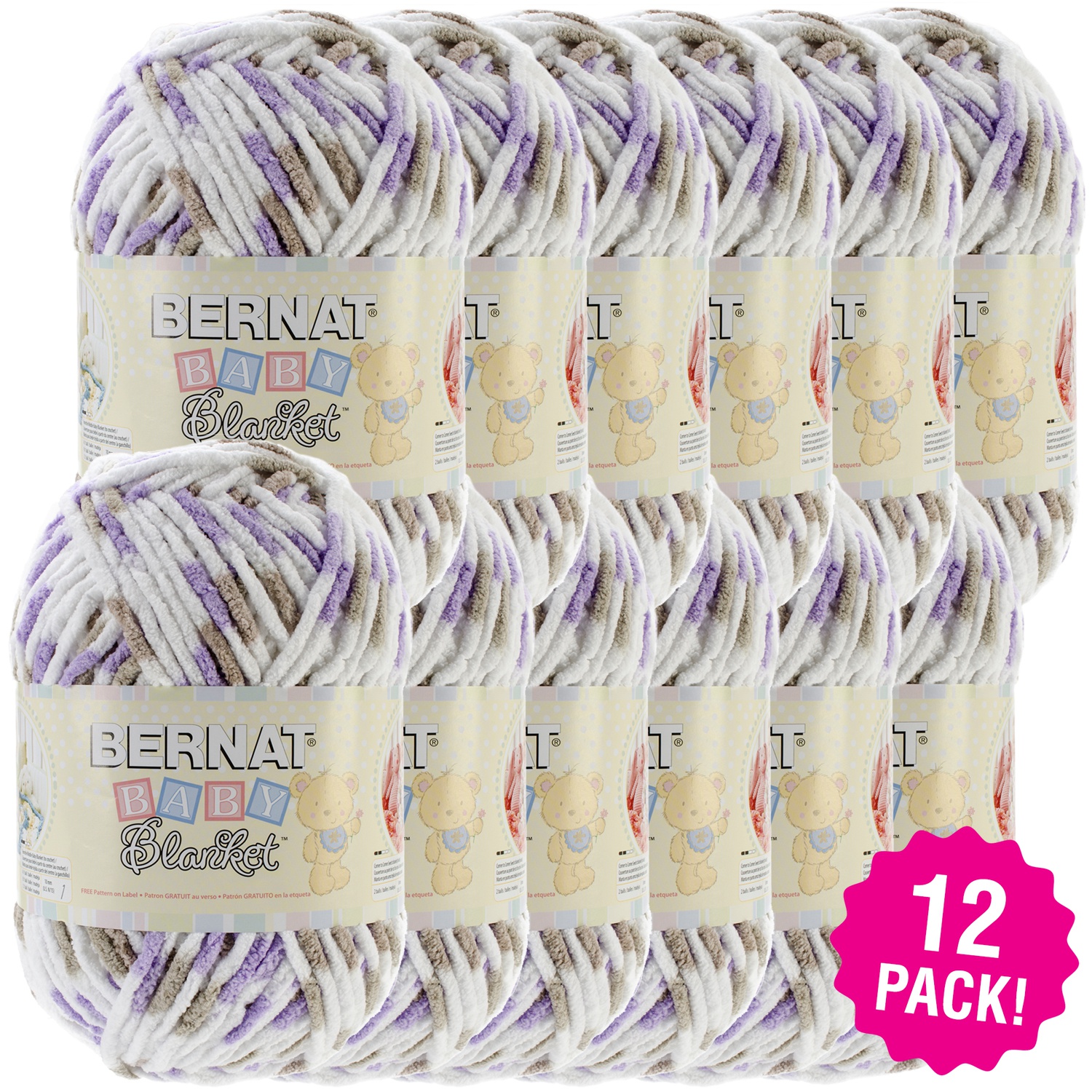 Bernat Baby Blanket Big Ball Yarn Little Lilac Dove Print, Multipack