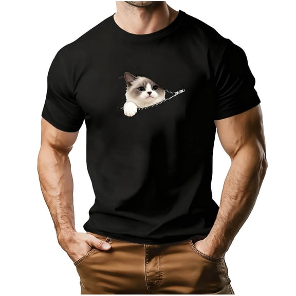 USNSM Mens Funny 3D Printed T-Shirt Cute Graphic Tee Shirts Short Sleeve Crew Neck Casual Tops Black L