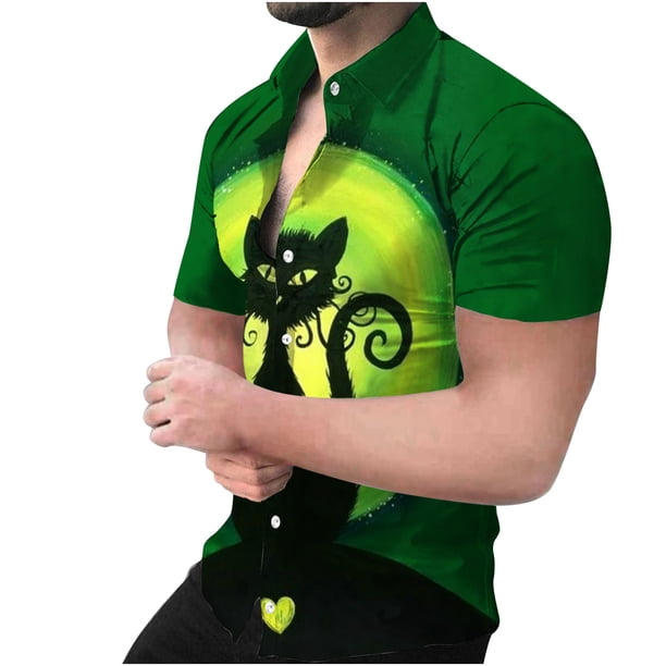 Camisa de manga corta con cuello en V para hombre, con estampado de Halloween, informal, con estampado de blusa Pompotops oipoqjl46020