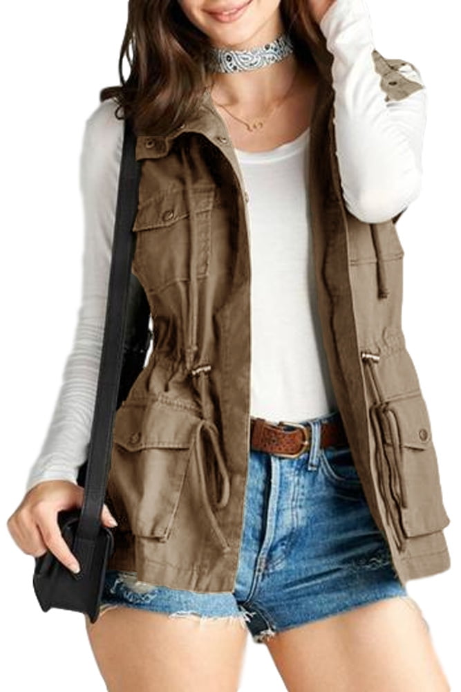 PacificPlex Women's Cotton Cargo Utility Vest (2X, Khaki) Walmart