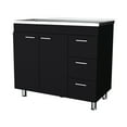 thumbnail image 2 of Izzovium Black 2-Door 3-Drawer Kitchen Cabinet, 35.4" H x 39.3" W x 20.6" D, Melamine Base Storage with Faucet Hole & Spacious Compartments, 2 of 6