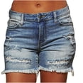 thumbnail image 1 of TopLLC Women's Casual Denim Shorts Frayed Raw Hem Ripped Jeans Shorts Summer Ripped Hole Mid Rise Short Jeans Pants with Zipper Pockets, 1 of 4
