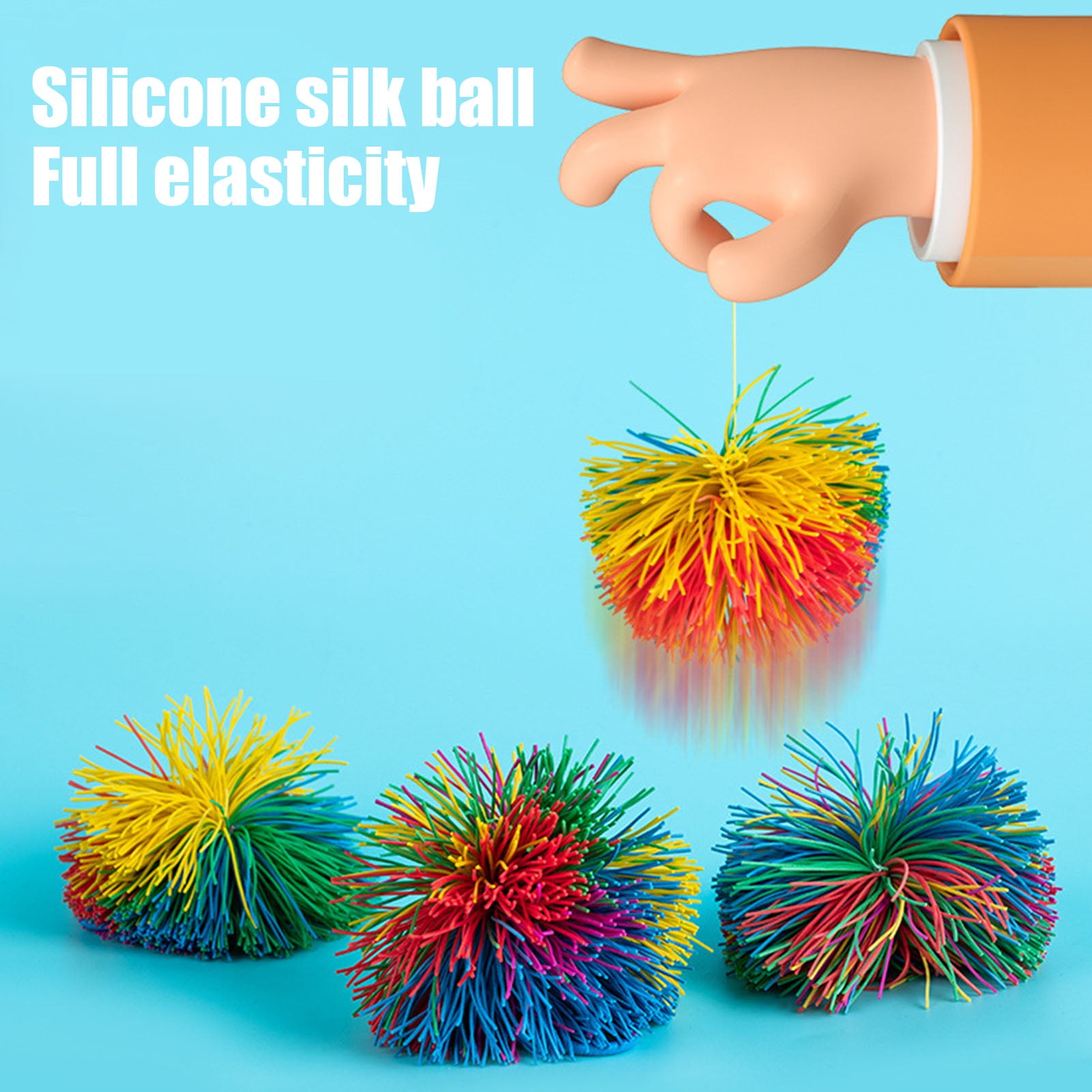 Toudaret 10Pcs Silicone Monkey Stringy Ball Anxiety Relief Colorful Sensory Ball Portable Travel Fidget Ball Bouncy Pom Stress Ball Party Favors
