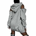 thumbnail image 4 of Womens Hooded Sweatshirt Drop Sleeve Soft Comfort Relaxed Fit Front Pocket Y2K Street for Casual Wear Light Gray,S, 4 of 7