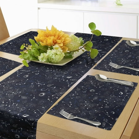 

Blue Sky Table Runner & Placemats Repeating Stars Constellation Galaxy Theme Science Outer Space Print Set for Dining Table Placemat 4 pcs + Runner 16 x72 Dark Night Blue White by Ambesonne