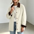 thumbnail image 2 of Womens Chore Jacket Corduroy Contrast Point Collar Shacket Coat Button Down Loose Mid Length Jackets with Pockets Warm Fall Winter Outerwear, 2 of 8