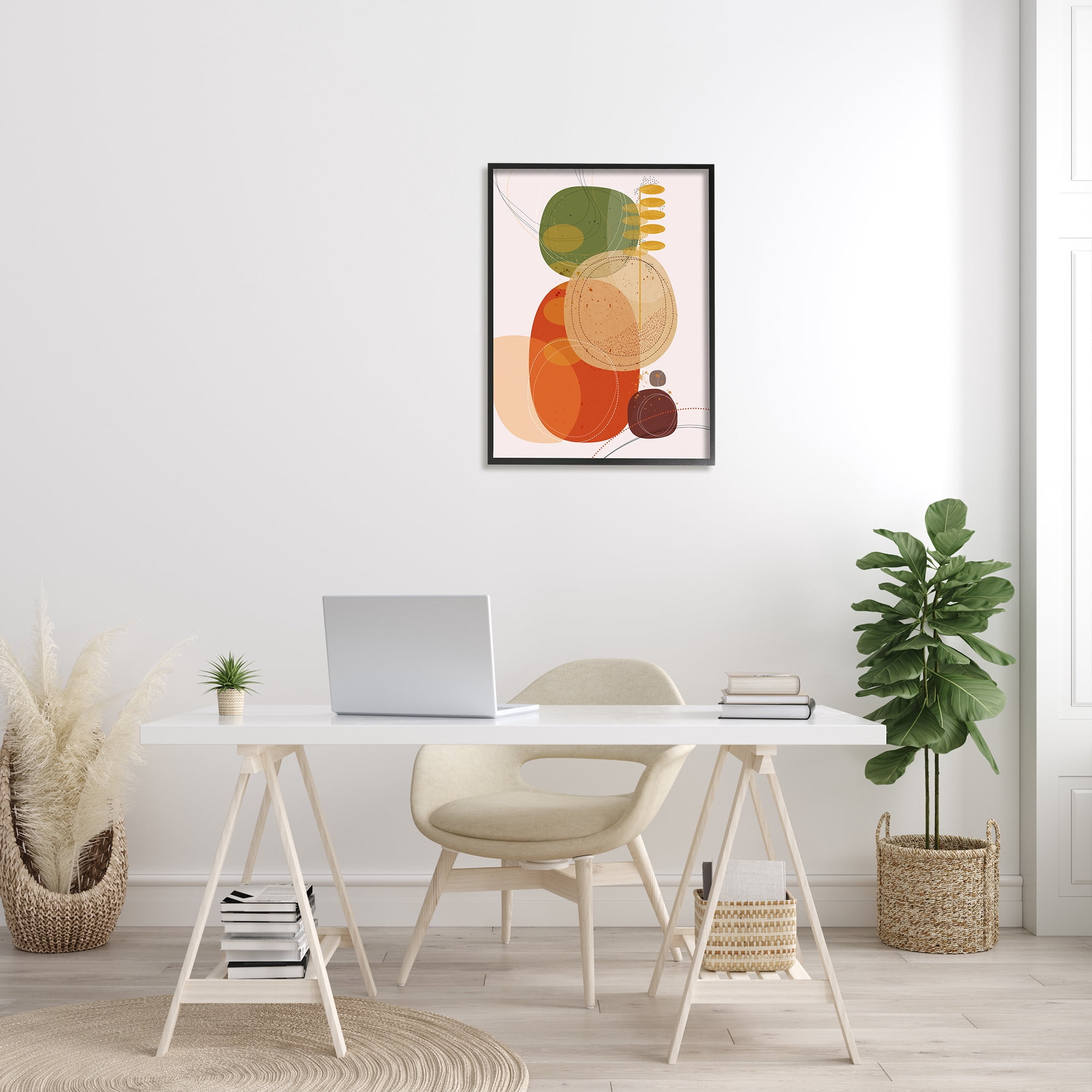 Stupell Industries Vintage Earth Tone Circular Shape Arrangement Dotted Lines Abstract Painting Black Framed Art Print Wall Art, 24 x 30