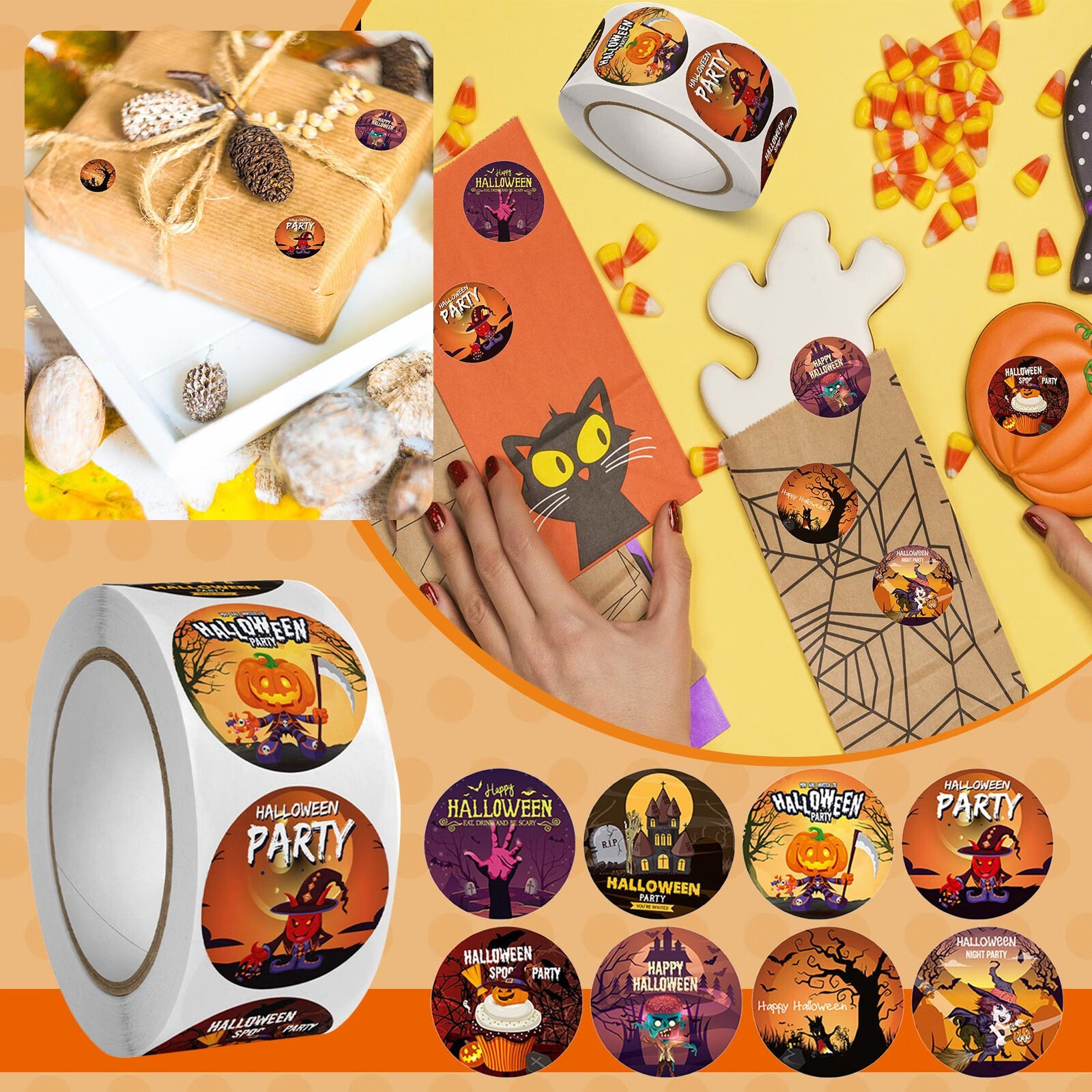 Pack Halloween Sticker Label Decoration 1 Roll Of 500 Stickers For