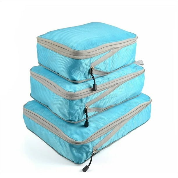 Bolsa de Almacenamiento de Viaje de 3 Piezas, Embalaje Comprimible PortáTil con Organizador de Equipaje, Viaje Impermeable Plegable, Azul