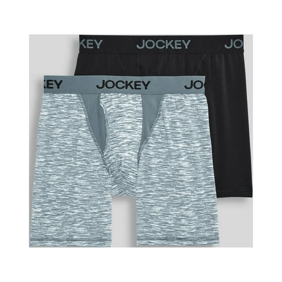 Jockey Generation Men's Performance Microfiber Sport 2pk Long Leg Boxer Briefs - Blue/Black, Small