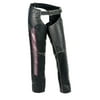 Milwaukee Leather MLL6515 Women's 'Pink Stripe' Classic Black Rub-Off Low-Rise Leather Chaps 4X-Large