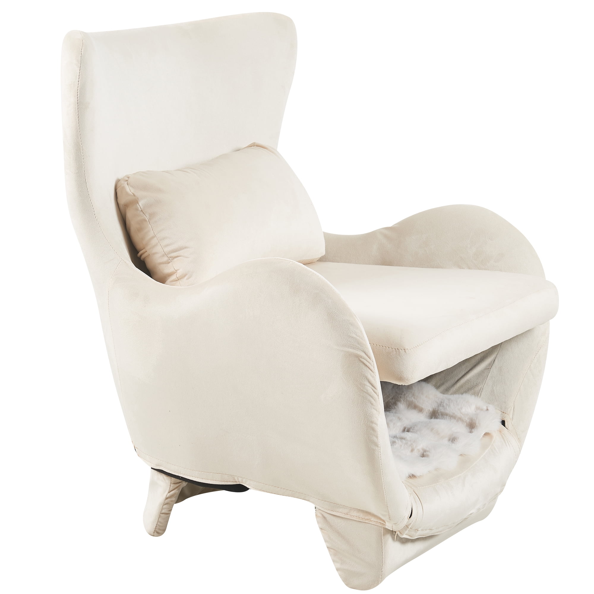 Euroco Furniture Style 2 in 1 Pet Friendly Modern Velvet Lounge Chair, Upholstered Back Accent Chair Leisure Single Sofa Chair for Living Room Office, White