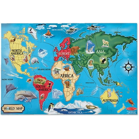 - Melissa & Doug World Map Jumbo Jigsaw Floor Puzzle (33 pcs, 2 x 3 feet)