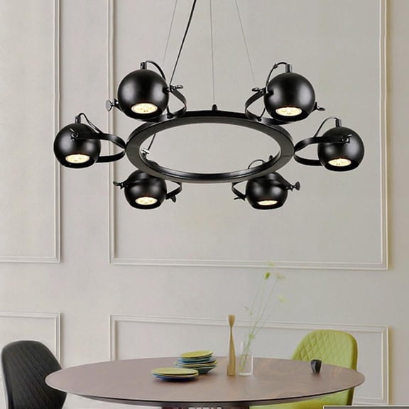 AFANQI Vintage Antique Metal Chandelier Lighting Black Finish 6 Lights Chandelier Dia 25.6"