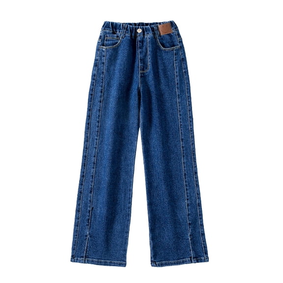 Kids Girls Baggy Jeans Split Hem Straight Leg 𝐁oyfriend Jeans Elastic Wasit Wide Leg Denim Pants Vintage Loose Fit