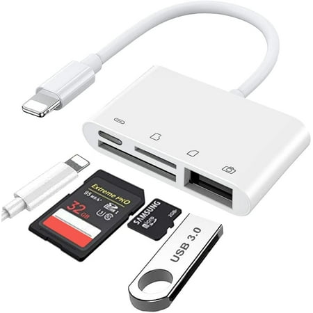 SD/TF Card Reader for iPhone & iPad 4 in 1 Lightning to USB Camera Adapter Multifuction Charging and Data Sync Adapter Plug and Play
