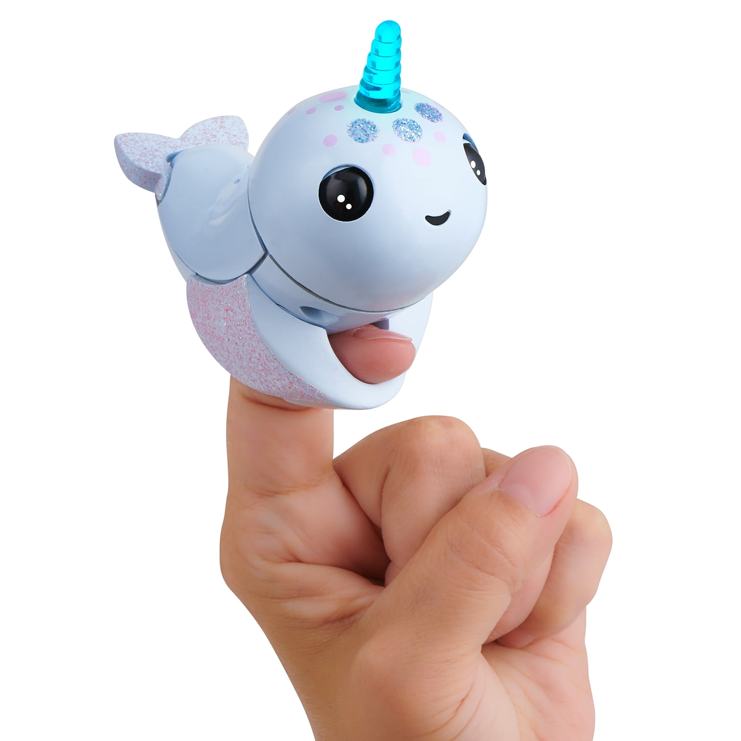 Fingerlings Light Up Narwhal - Nori (Blue) - Friendly Interactive Toy by WowWee