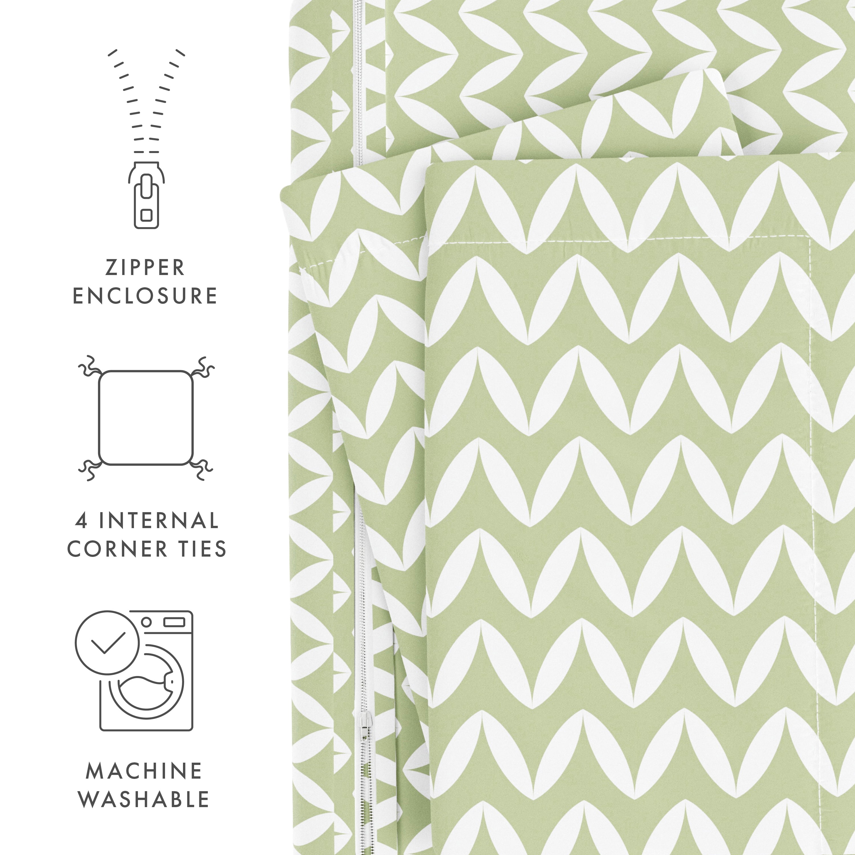 Noble Linens Sage Puffed Chevron Print Duvet Set 3-Piece Duvet Cover Set, King/Cal King