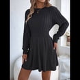 thumbnail image 4 of Vestido Tipo Jersey de Larga con Cuello Alto para Mujer, Informal, Holgado, de Punto Acanalado, Minivestido Corto de Otoño. Negro M, 4 of 10