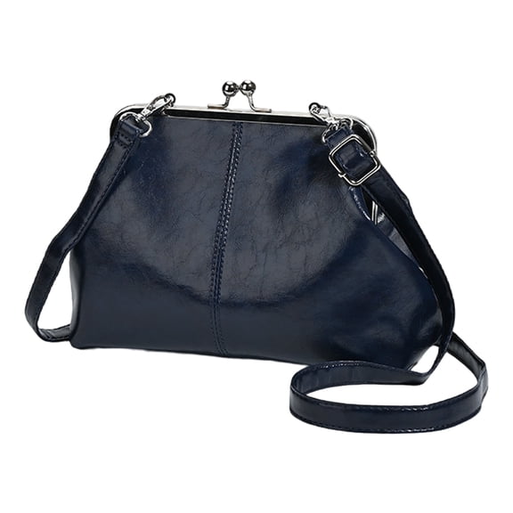 HUISZJ PU Leather Shoulder Bag, Large Capacity Shoulder Bag with Adjustable Strap, Kiss Lock Crossbody Bag for Travel Shopping Work (Blue)