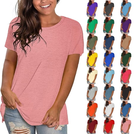 Summer Women Blouses Sawvnm Summer Tops for Women Blouse Spring Printed Mid-length 3/4 Sleeves O-Neck Casual Teen Tops T-shirt for...